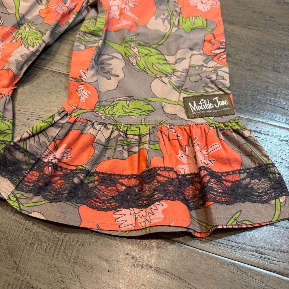 Matilda Jane Girls Pants Size 4 Floral Ruffle Bottoms Gray Orange Green - Picture 2 of 9